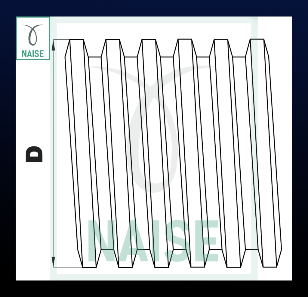 Desenho técnico em 2D feito pela empresa Naise Industria e Comercio de Peças para Maquinas Ltda, em 2D. Nesta imagem há uma representação de onde está localizado o diâmetro de um fuso com rosca trapezoidal.
